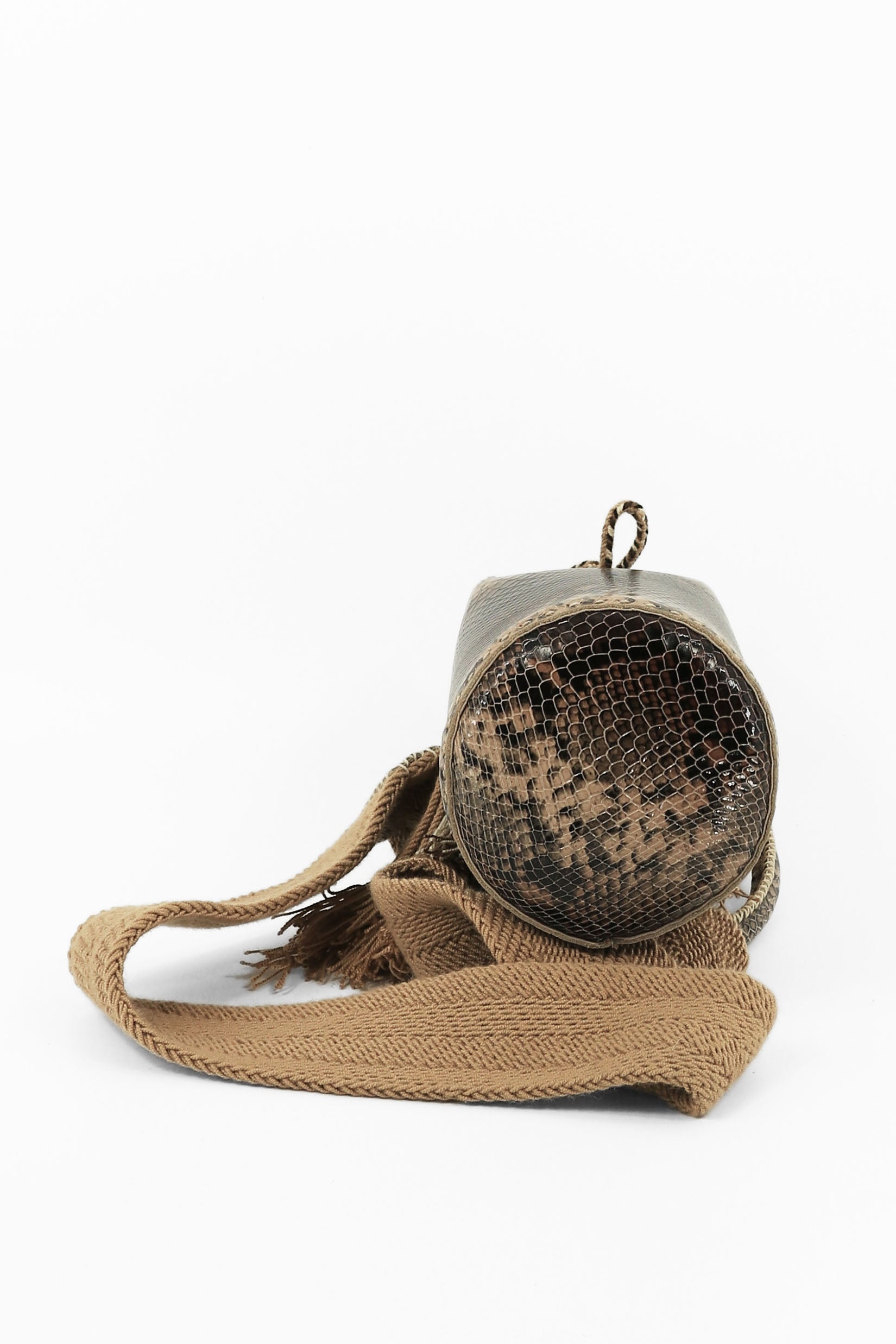 APÜNÜ BUCKET BAG X-SMALL / PYTHON DRK BRW - BEIGE #360023