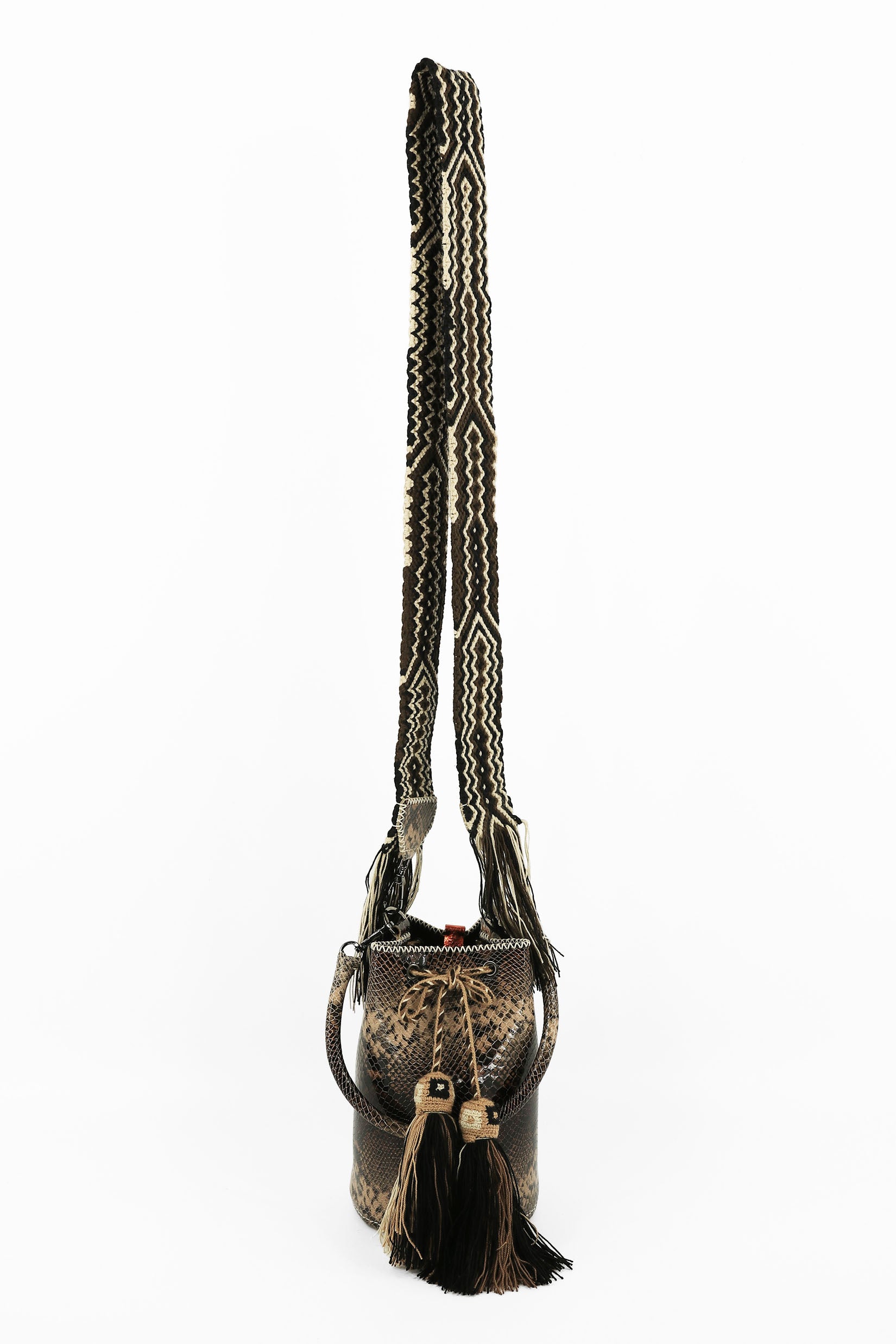APÜNÜ BUCKET BAG SMALL / PYTHON DRK BRW&BEIGE / DRK BRW #120050