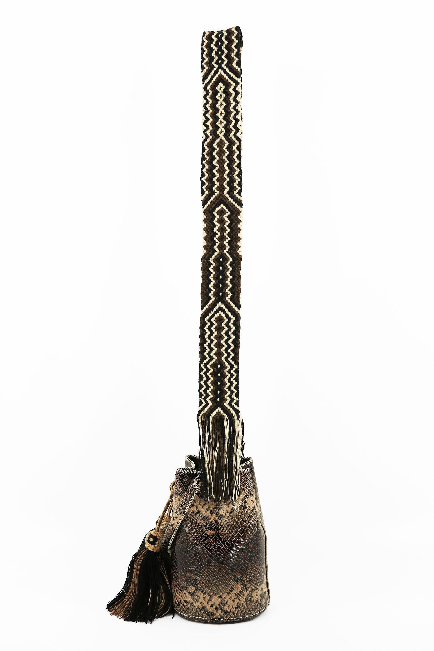 APÜNÜ BUCKET BAG SMALL / PYTHON DRK BRW&BEIGE / DRK BRW #120050