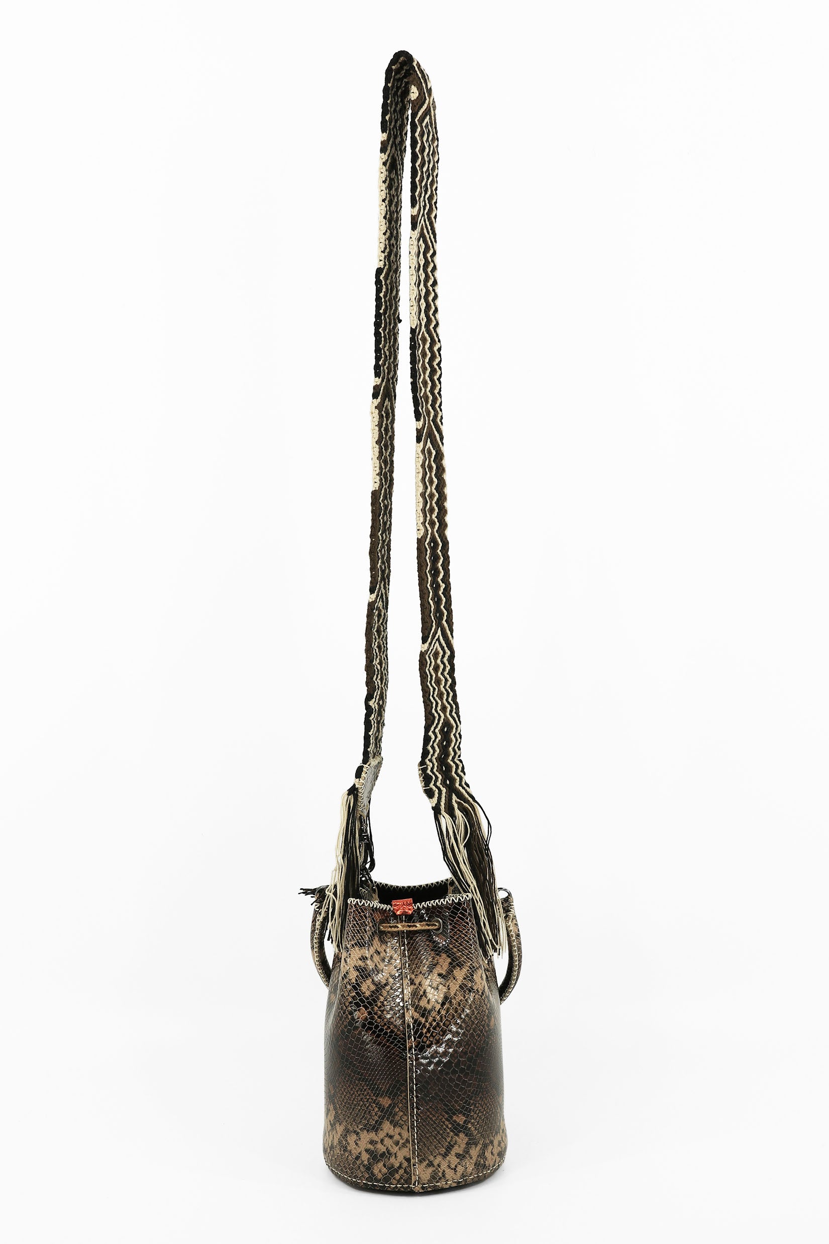 APÜNÜ BUCKET BAG SMALL / PYTHON DRK BRW&BEIGE / DRK BRW #120050