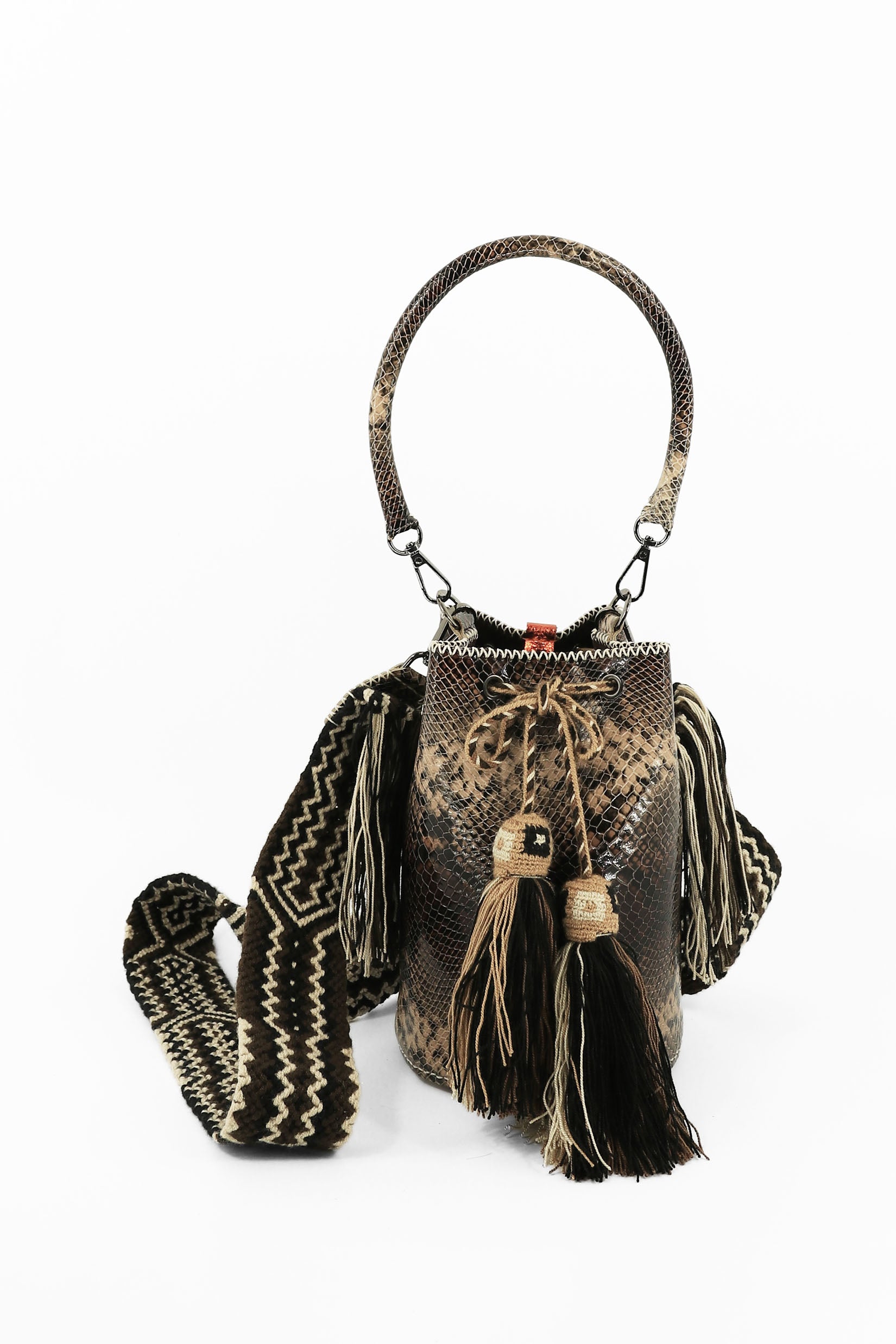 APÜNÜ BUCKET BAG SMALL / PYTHON DRK BRW&BEIGE / DRK BRW #120050