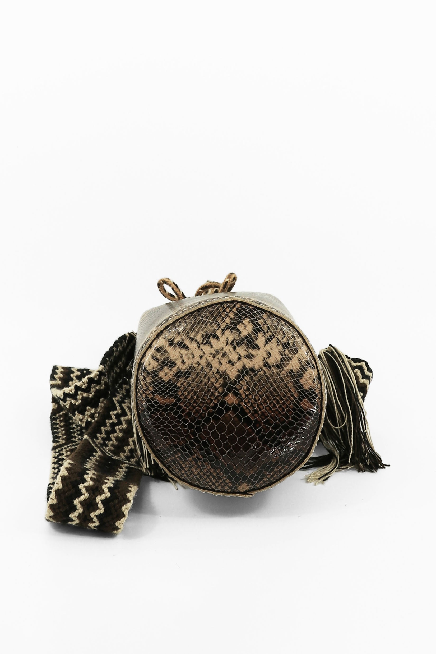 APÜNÜ BUCKET BAG SMALL / PYTHON DRK BRW&BEIGE / DRK BRW #120050