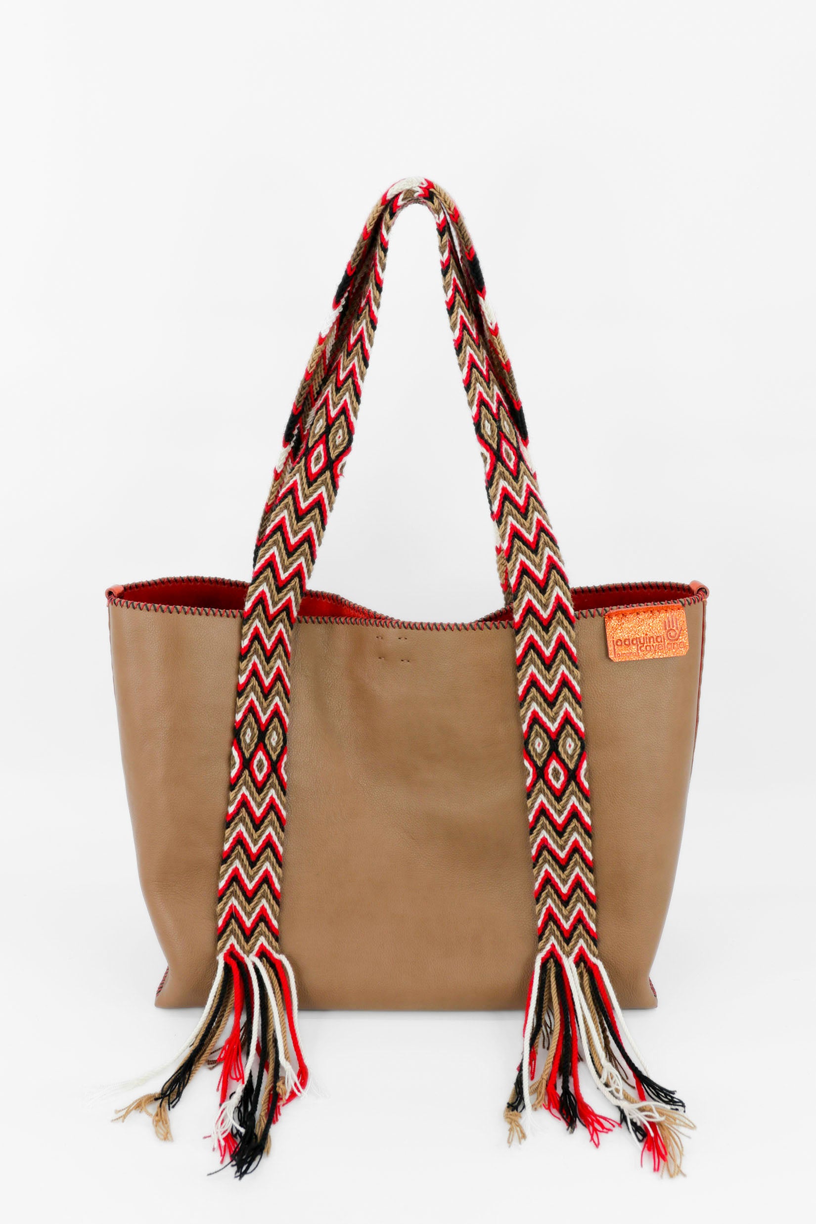 PIAMA TOTE BAG LARGE / DARK CAMEL - RED #160002
