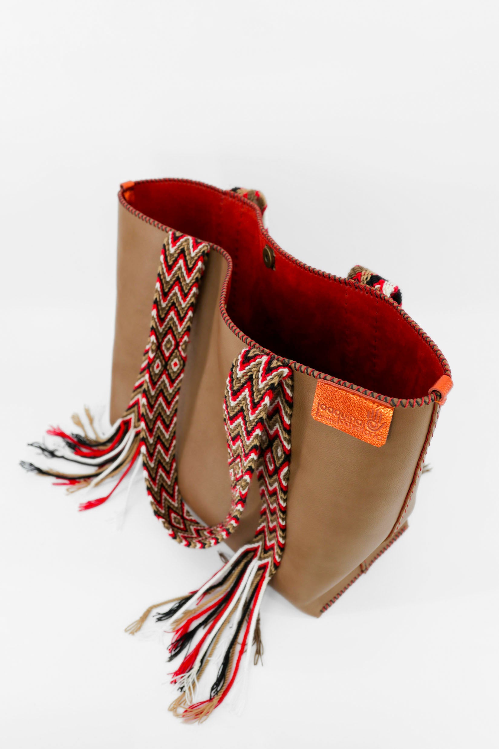 PIAMA TOTE BAG LARGE / DARK CAMEL - RED #160002