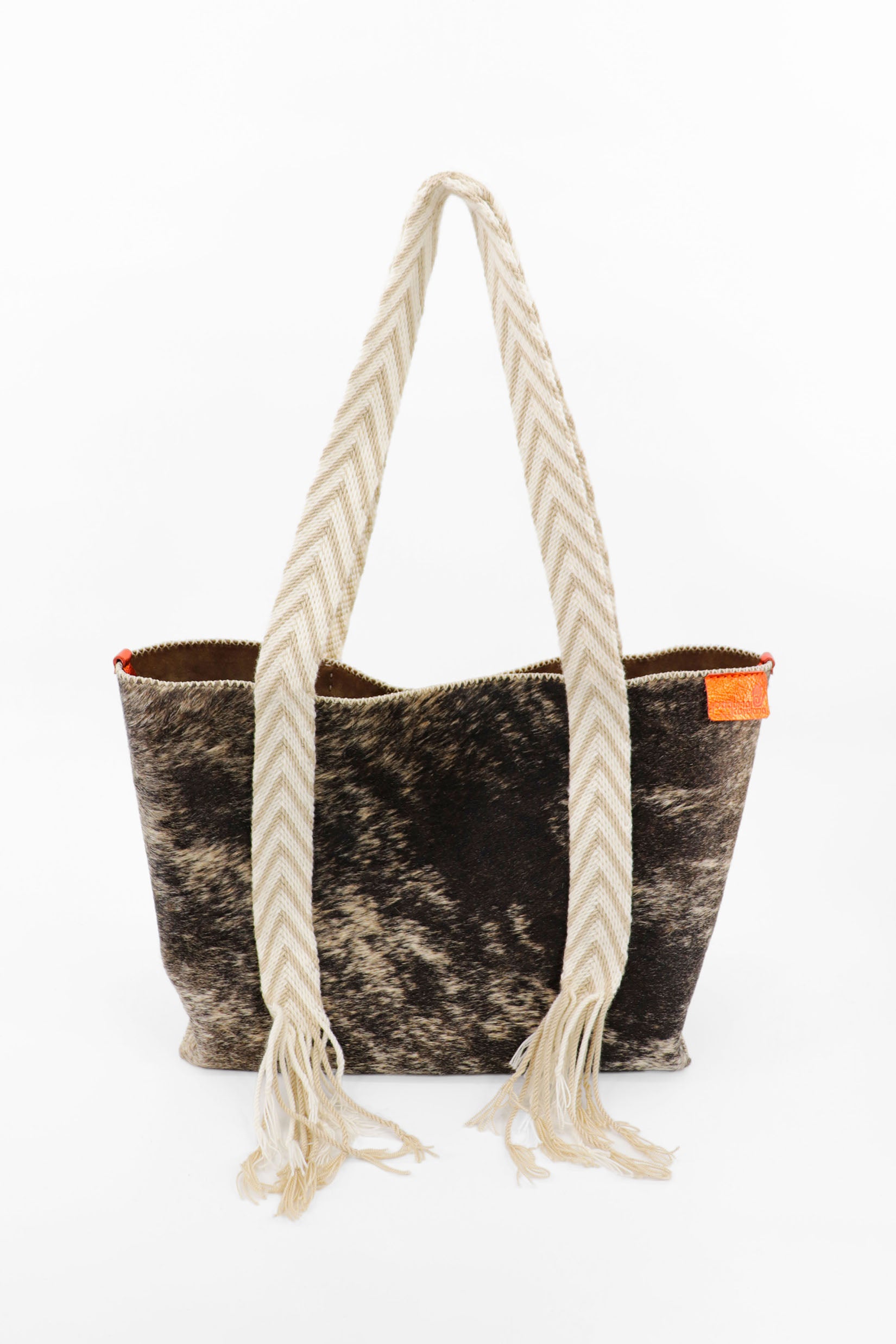 PIAMA TOTE BAG LARGE FURRY / TAUPE & WHI - MED BRW #170003