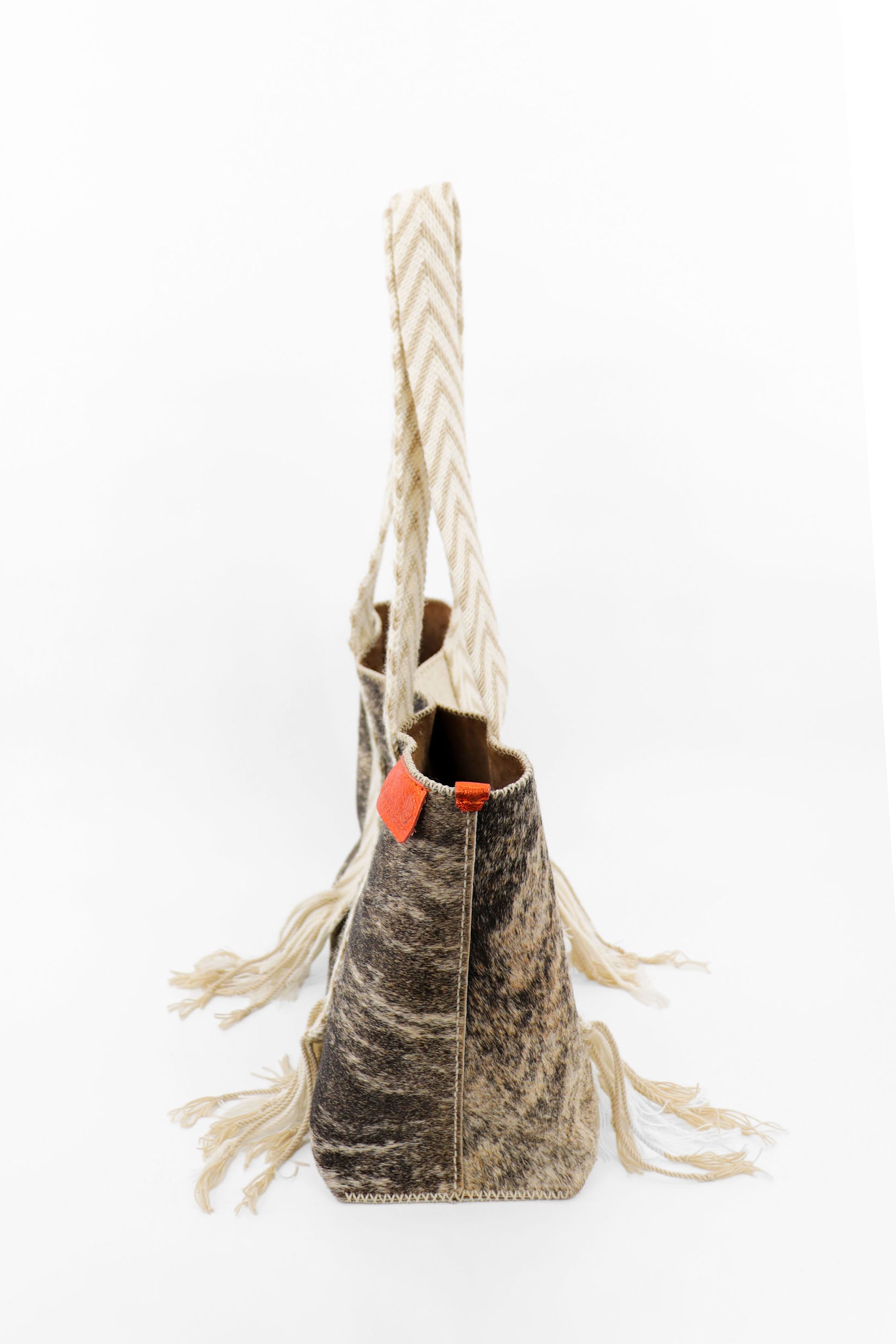 PIAMA TOTE BAG LARGE FURRY / TAUPE & WHI - MED BRW #170003