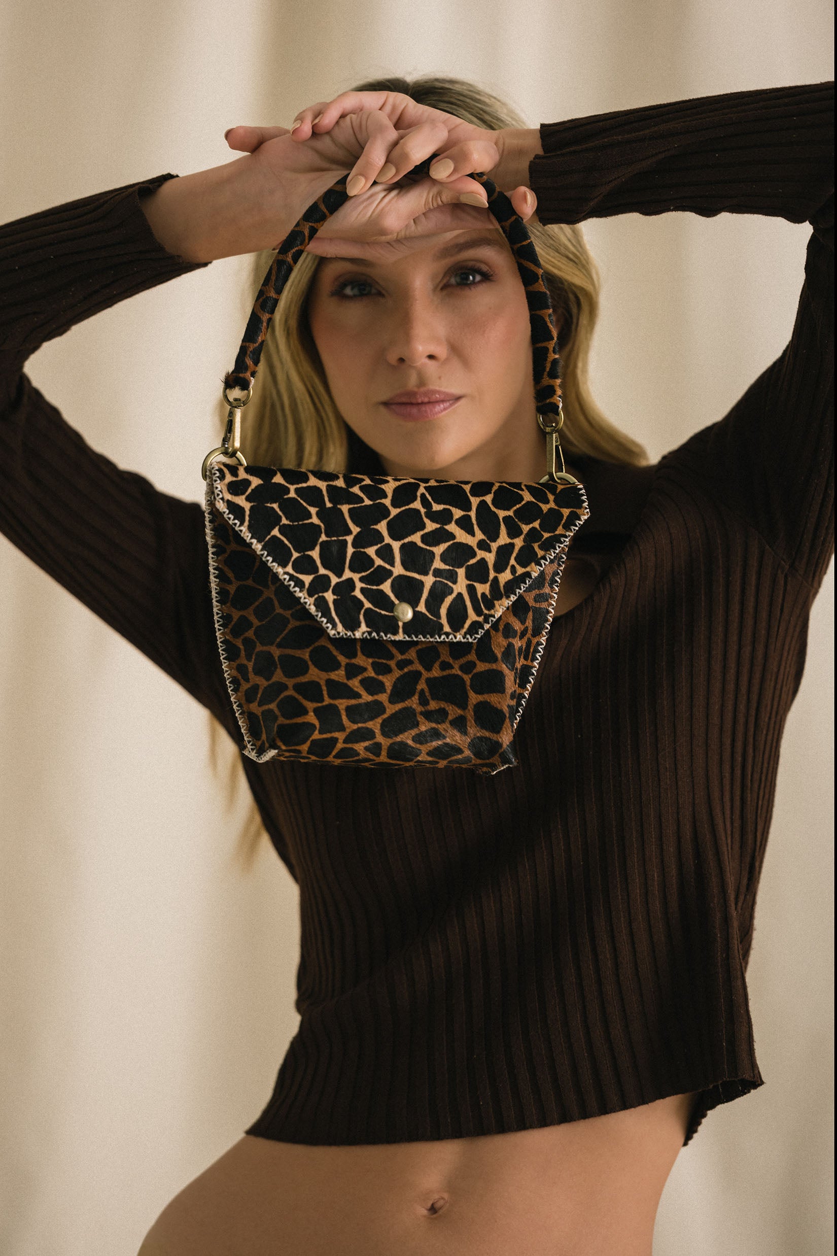 PIAMA TOTE BAG X-SMALL FURRY /  GIRAFFE BLK&BRW - BEIGE #330017