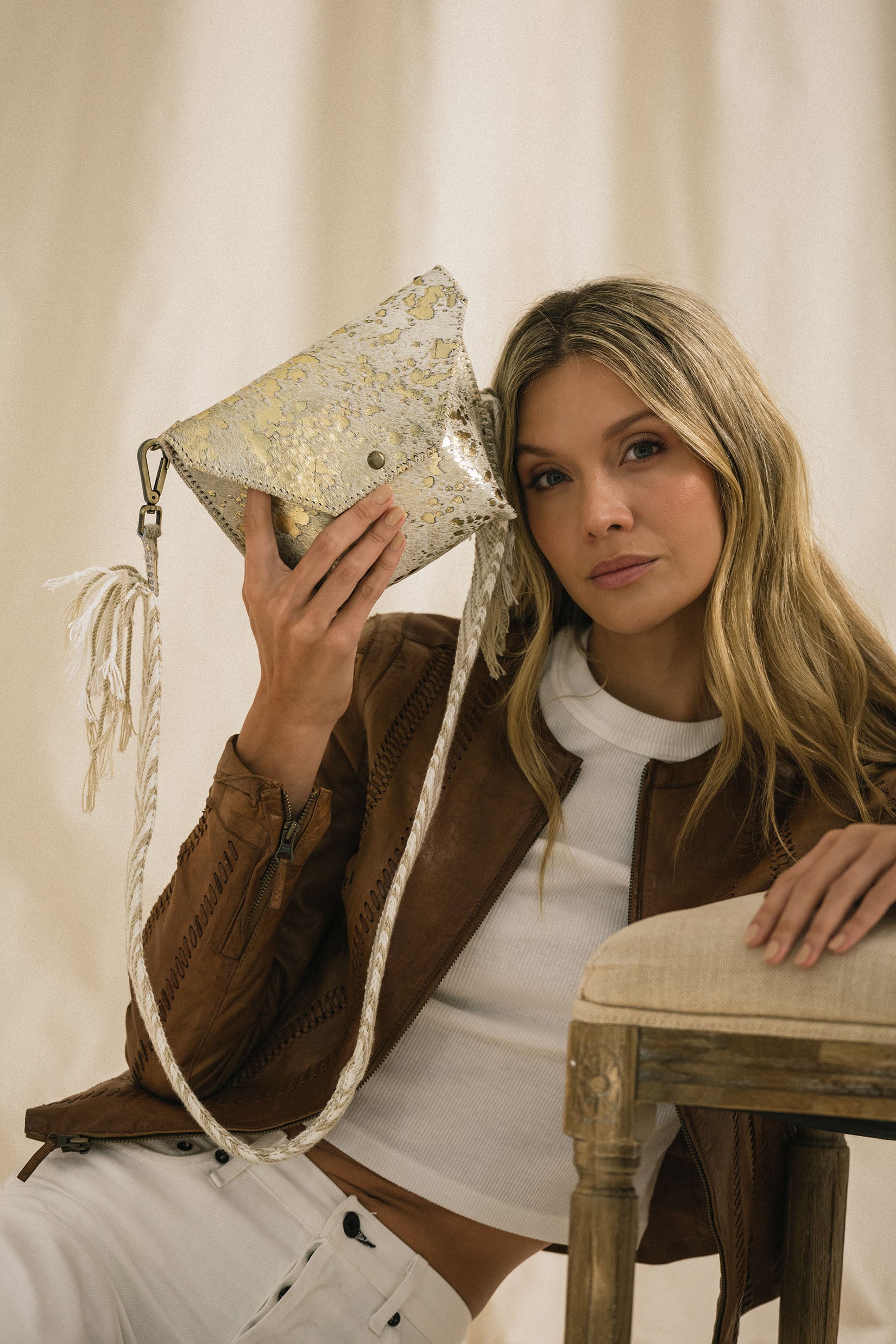 PIAMA TOTE BAG X-SMALL FURRY / GOLD - LIGHT BEIGE #330003