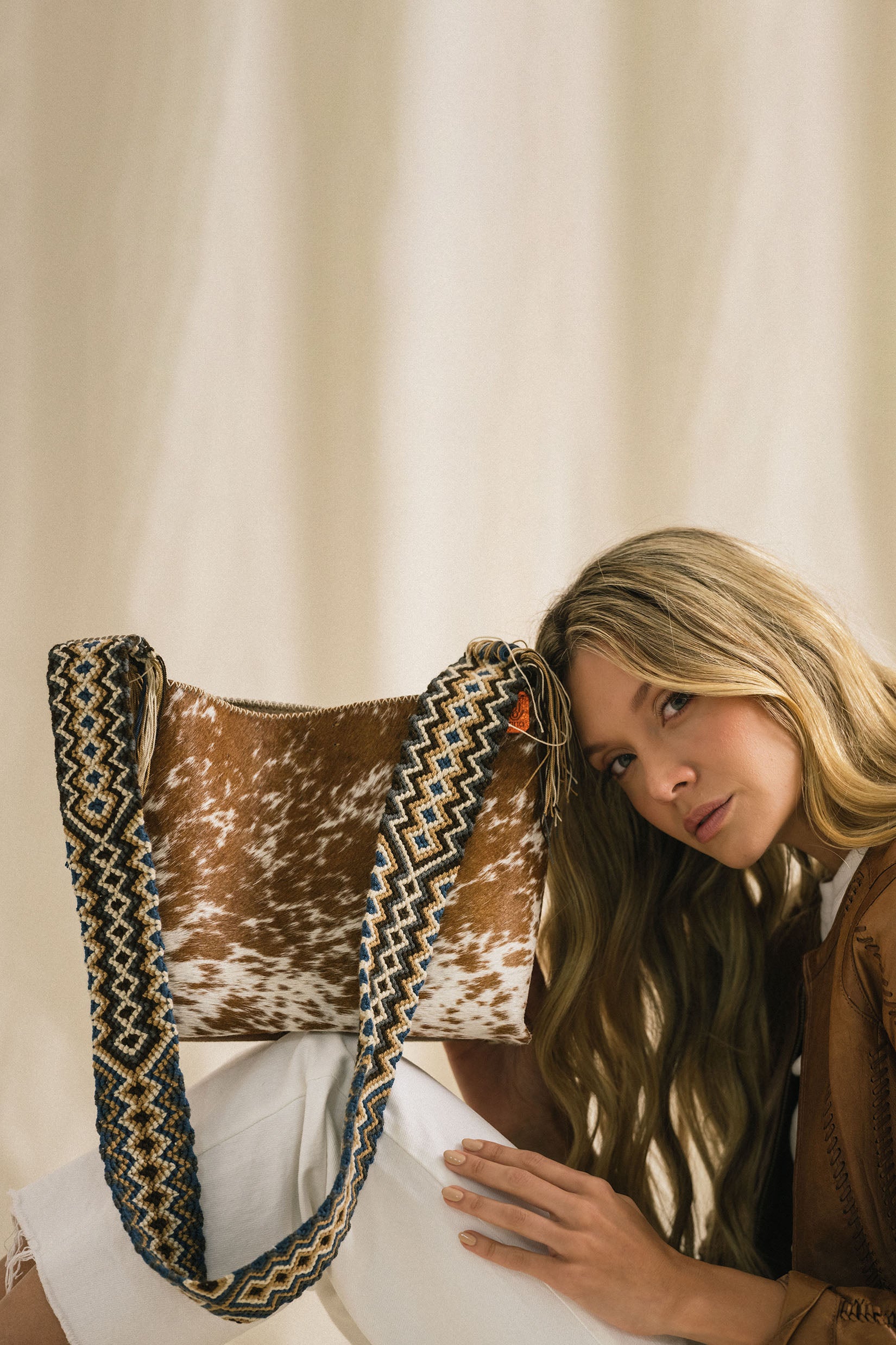 PIAMA TOTE BAG MEDIUM FURRY / CARAMEL&WHI - BEIGE #210016