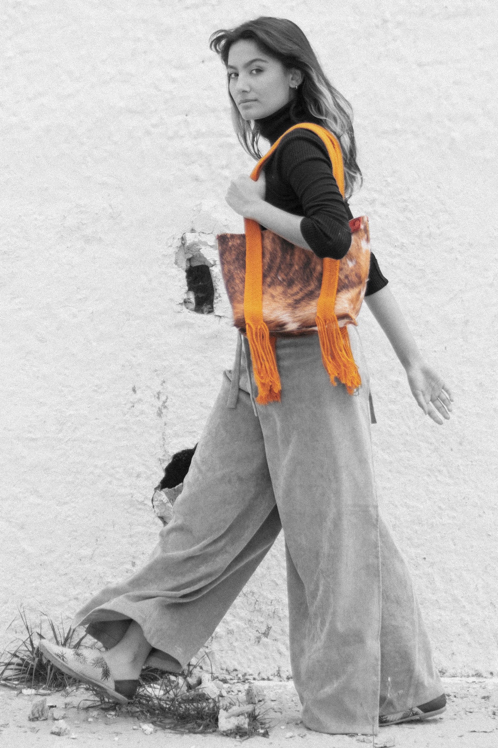 PIAMA TOTE BAG MEDIUM FURRY / BRW-BLK&WHI - MUSTARD #190003