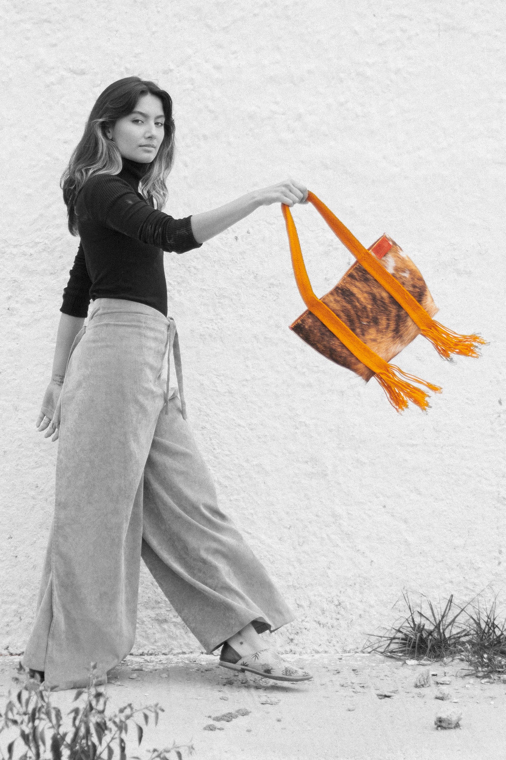 PIAMA TOTE BAG MEDIUM FURRY / BRW-BLK&WHI - MUSTARD #190003