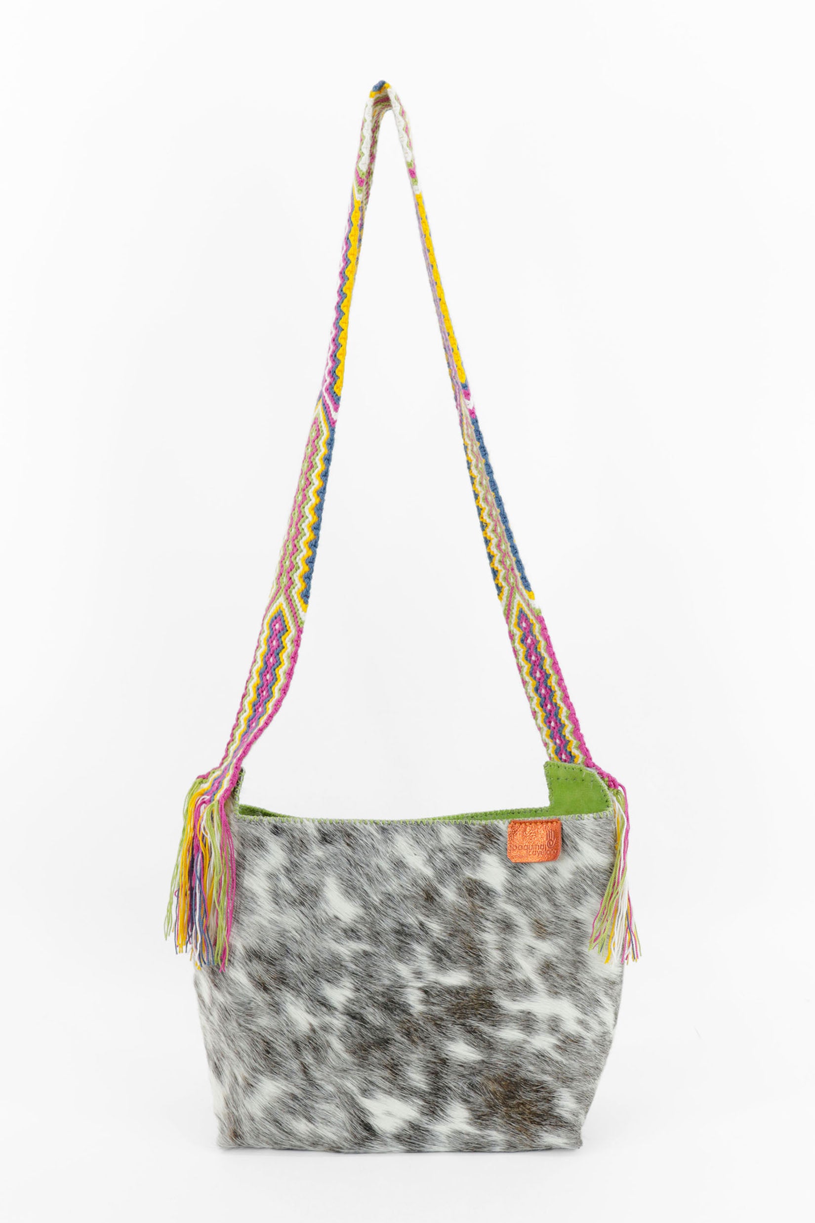 PIAMA TOTE BAG MEDIUM FURRY / BLK&WH - LIME GREEN #210008