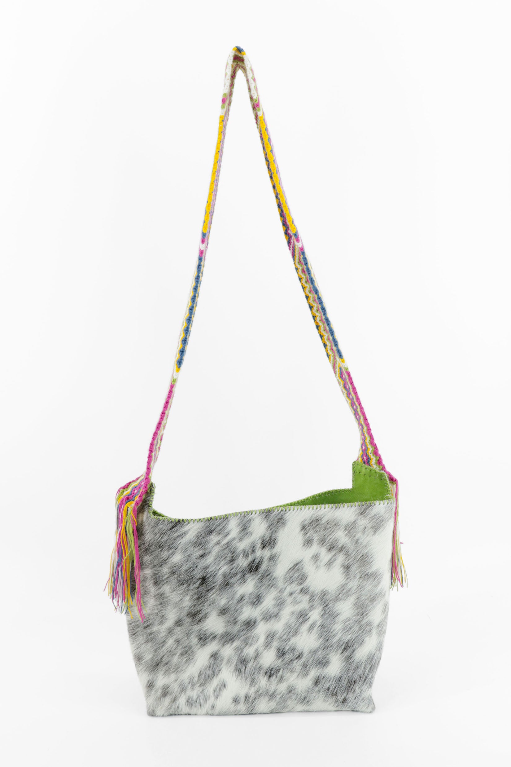 PIAMA TOTE BAG MEDIUM FURRY / BLK&WH - LIME GREEN #210008