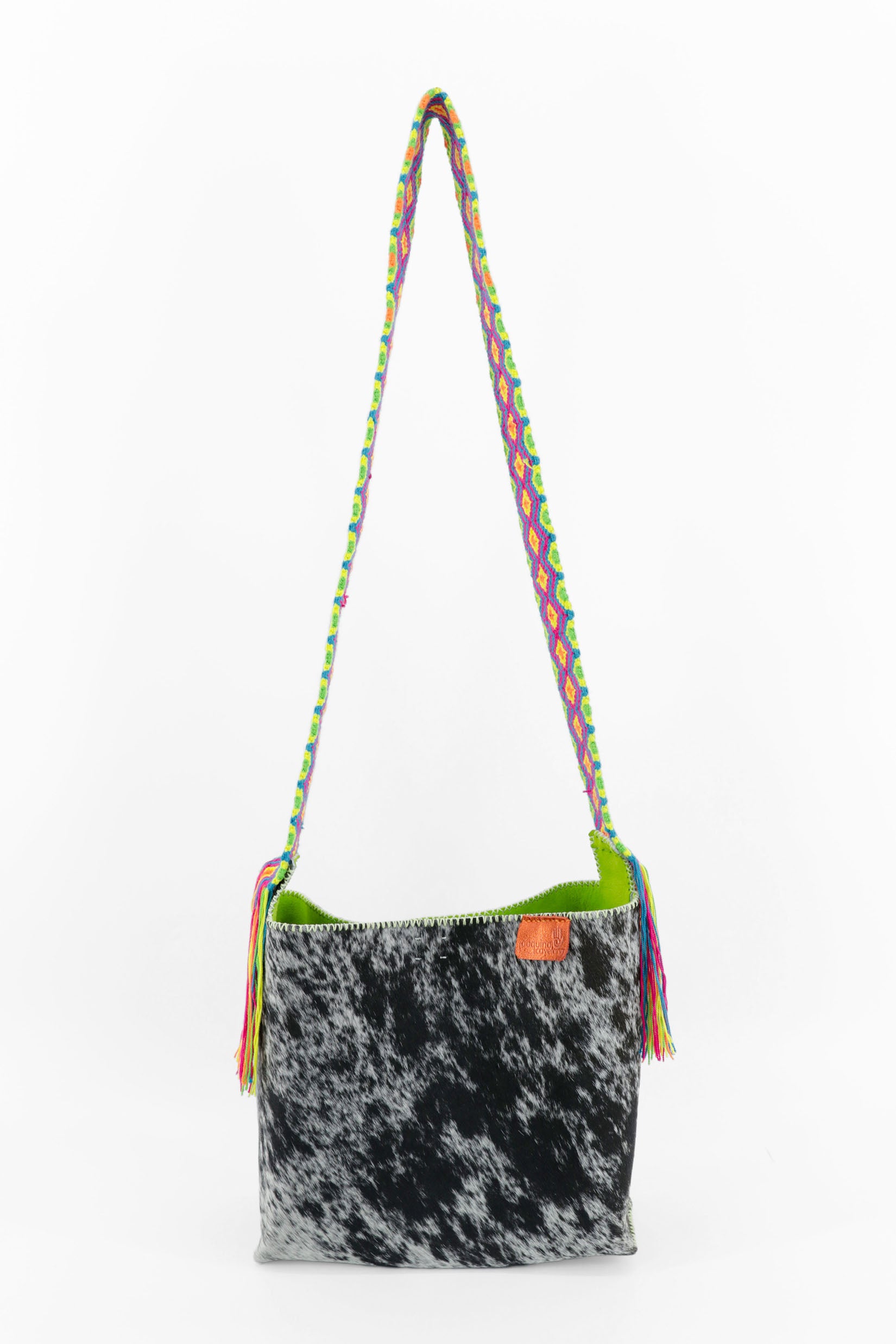 PIAMA TOTE BAG MEDIUM FURRY / BLK&WH - LIME GREEN #210014
