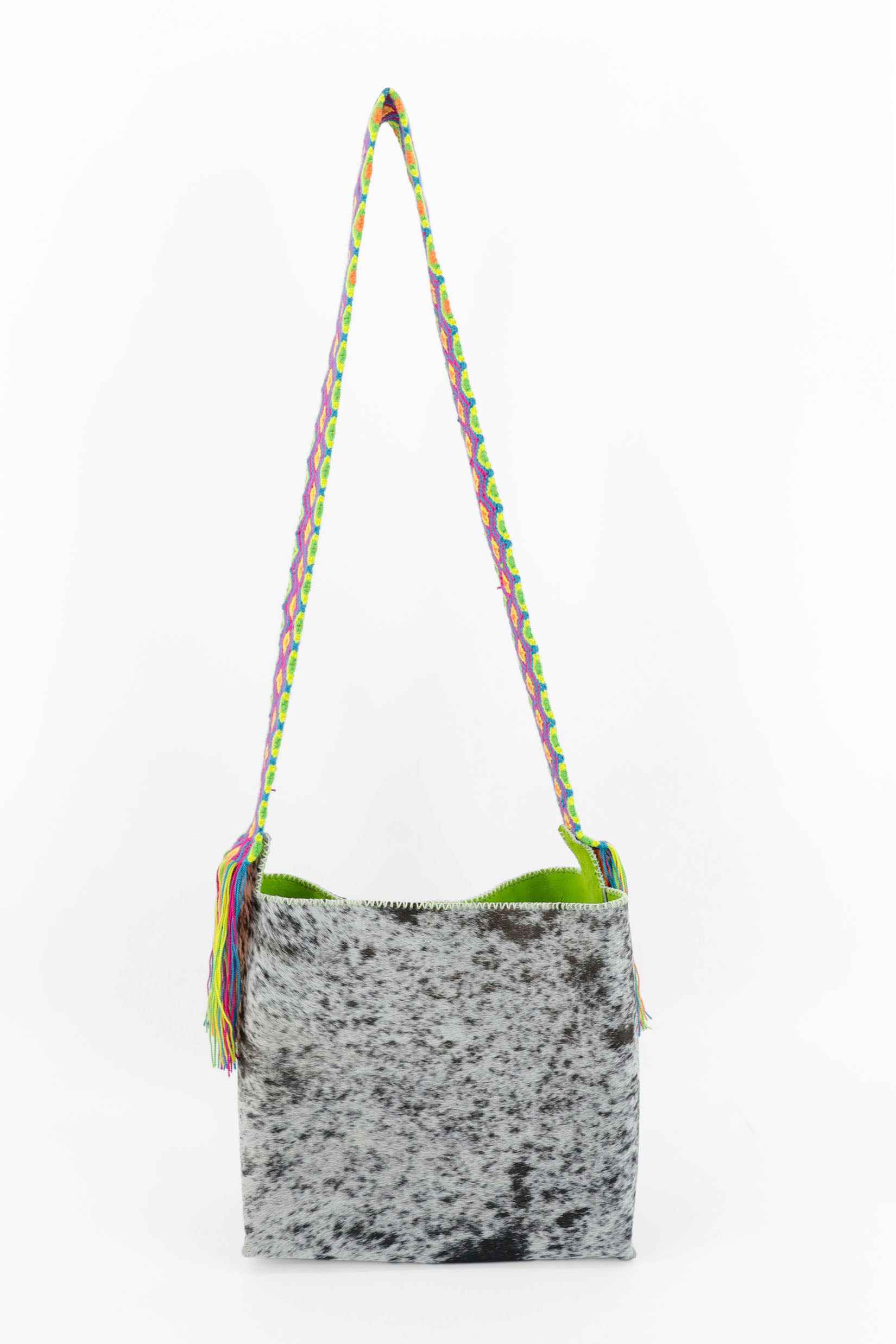 PIAMA TOTE BAG MEDIUM FURRY / BLK&WH - LIME GREEN #210014