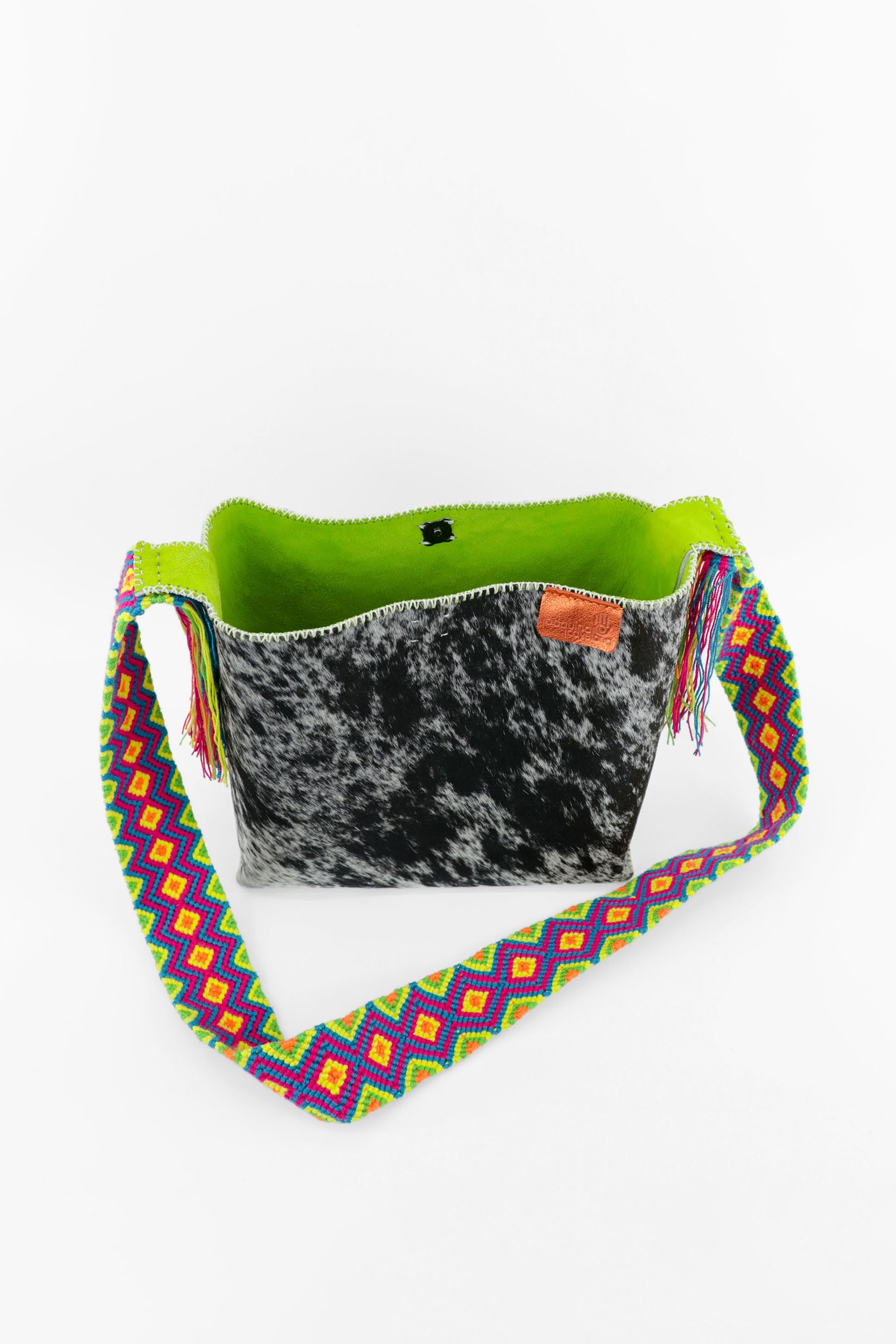 PIAMA TOTE BAG MEDIUM FURRY / BLK&WH - LIME GREEN #210014