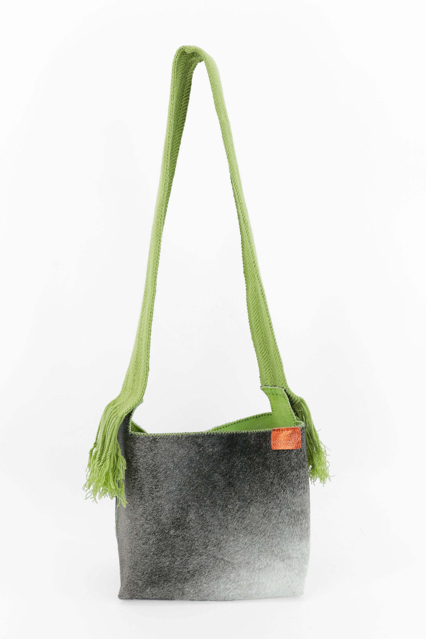PIAMA TOTE BAG MEDIUM FURRY / GRAY&WH - LIME GREEN #210011