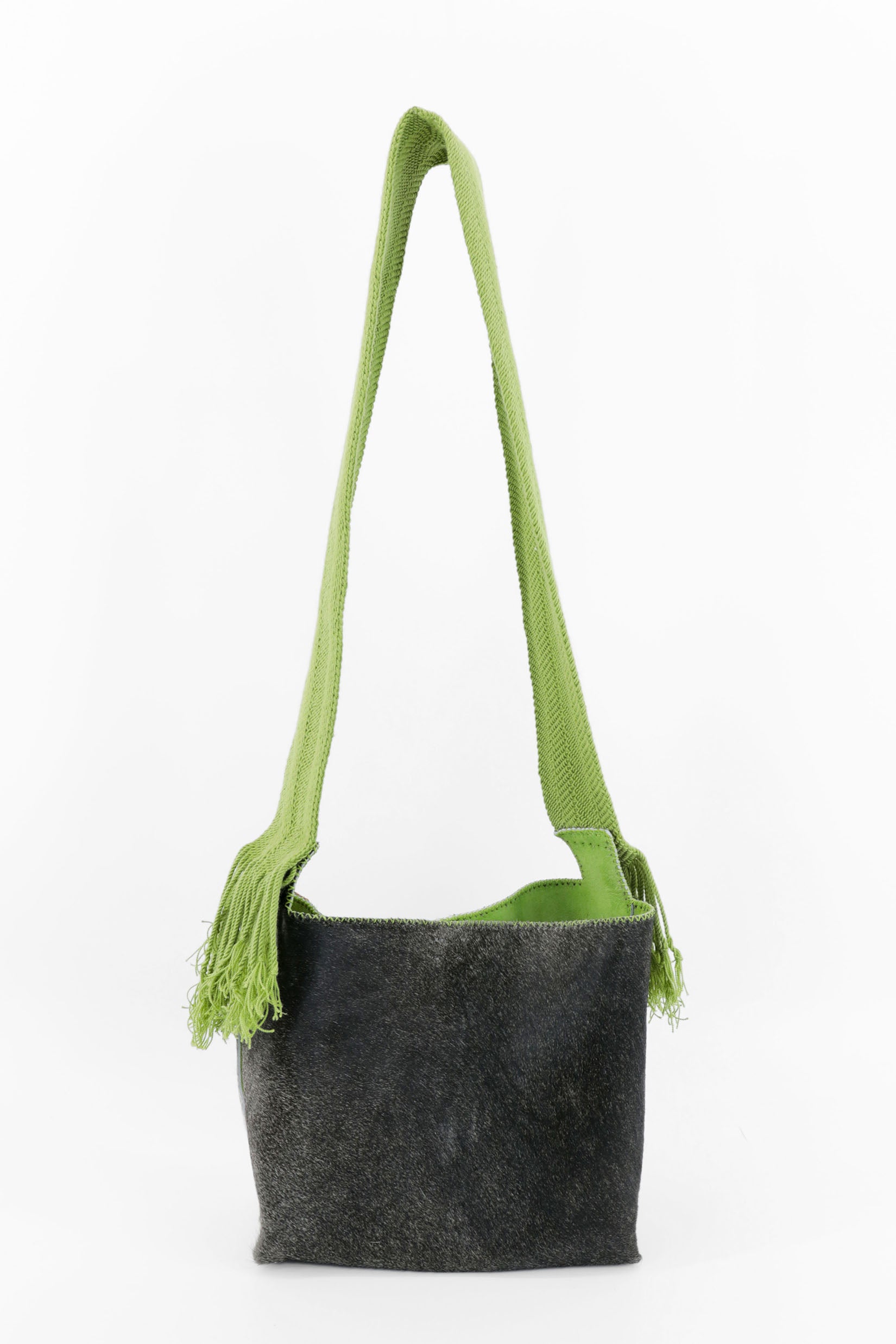 PIAMA TOTE BAG MEDIUM FURRY / GRAY&WH - LIME GREEN #210011