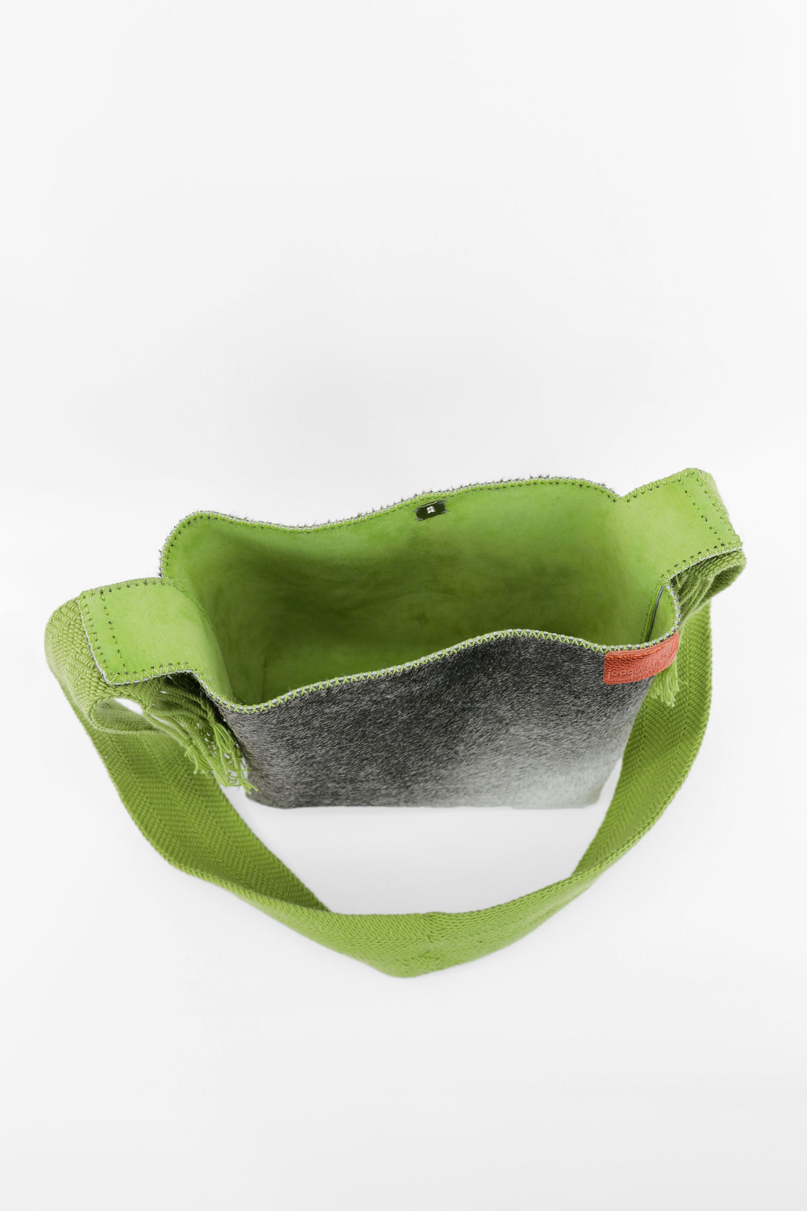 PIAMA TOTE BAG MEDIUM FURRY / GRAY&WH - LIME GREEN #210011