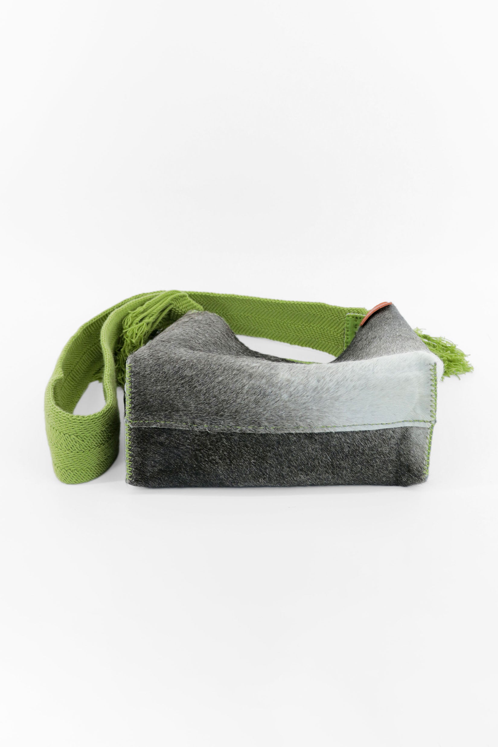 PIAMA TOTE BAG MEDIUM FURRY / GRAY&WH - LIME GREEN #210011