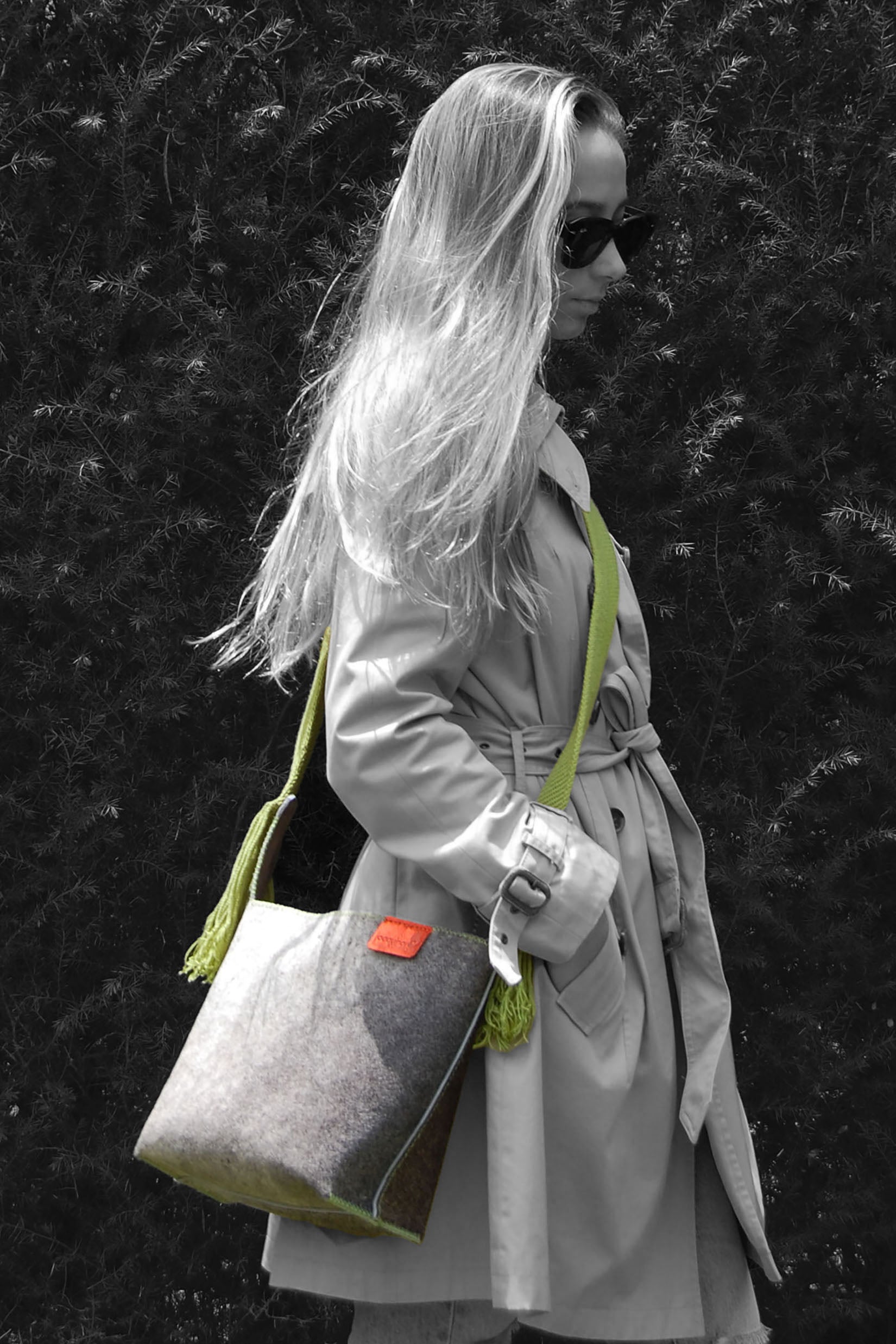 PIAMA TOTE BAG MEDIUM FURRY / GRAY&WH - LIME GREEN #210011