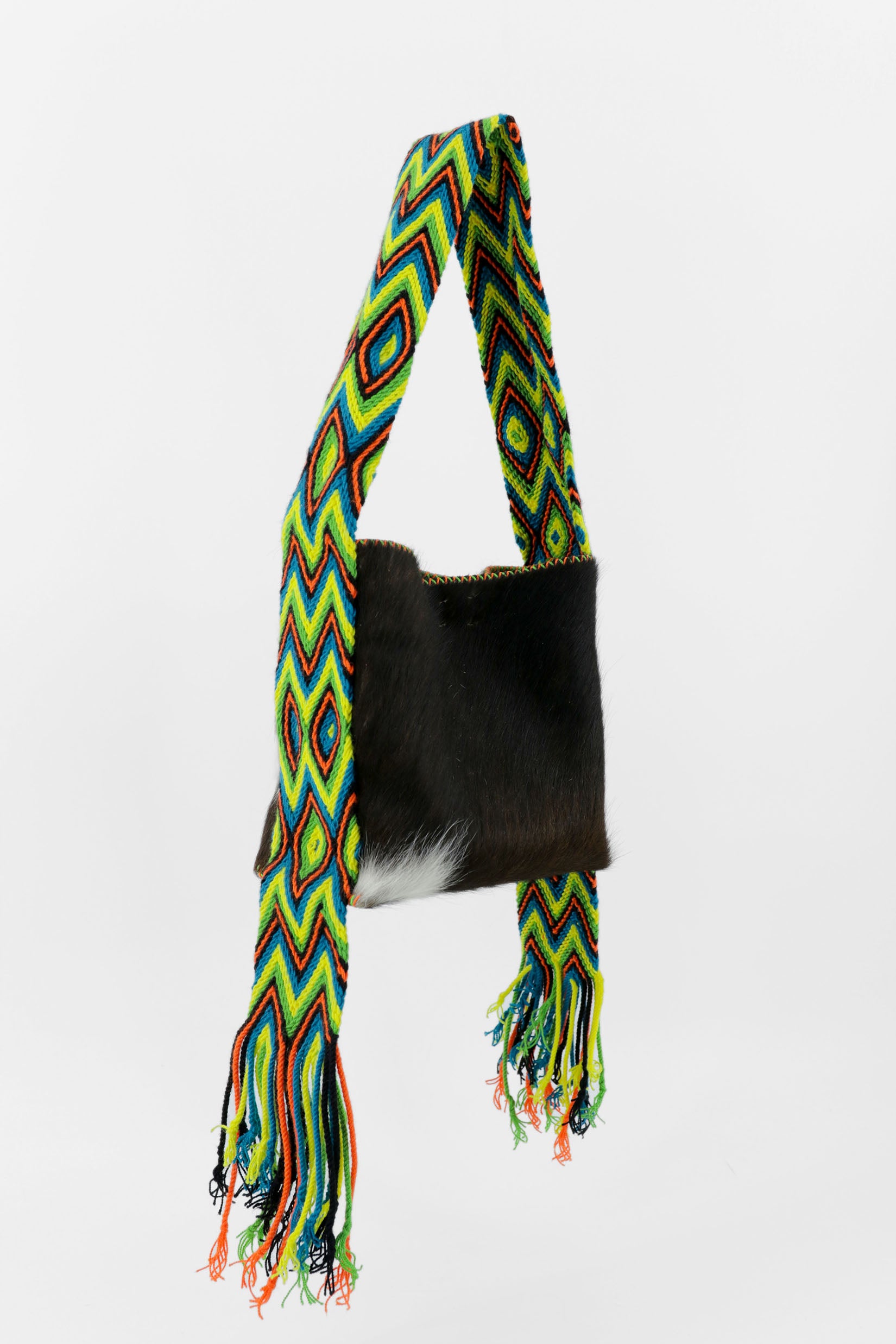 PIAMA TOTE BAG SMALL FURRY / DRK BRW&WH - GRASS GREEN #250007