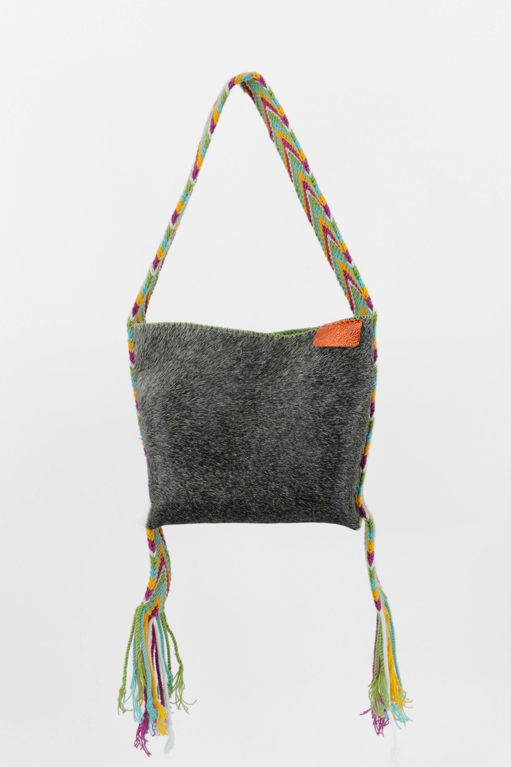 PIAMA TOTE BAG SMALL FURRY / GRAY - LIME GREEN #250006