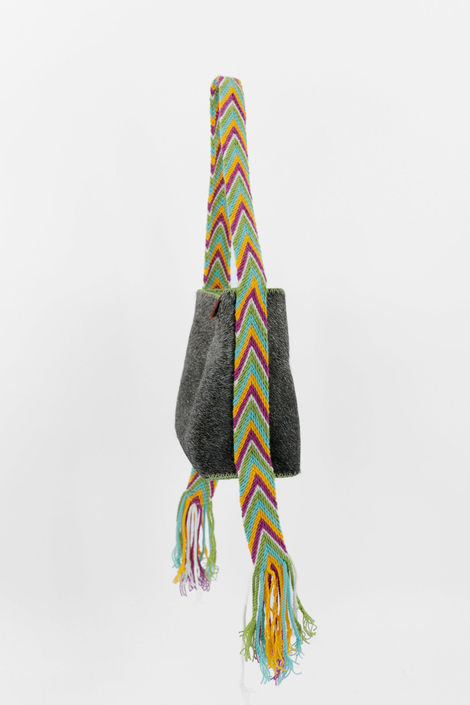 PIAMA TOTE BAG SMALL FURRY / GRAY - LIME GREEN #250006