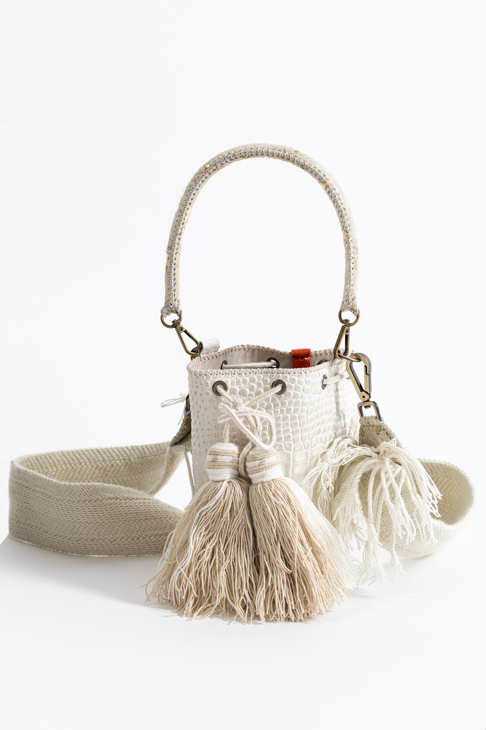 APÜNÜ BUCKET BAG X-SMALL / CROCO OFF WHITE - LIGHT BEIGE #360007