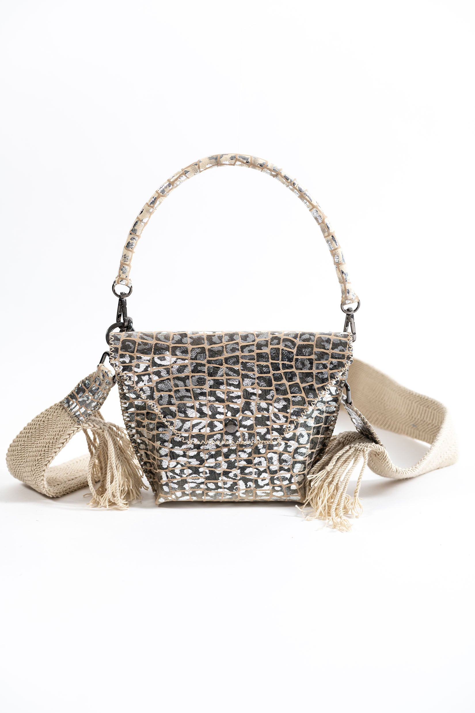 PIAMA TOTE BAG X-SMALL CROCO MIX / SILVER GRAY - BEIGE #340008