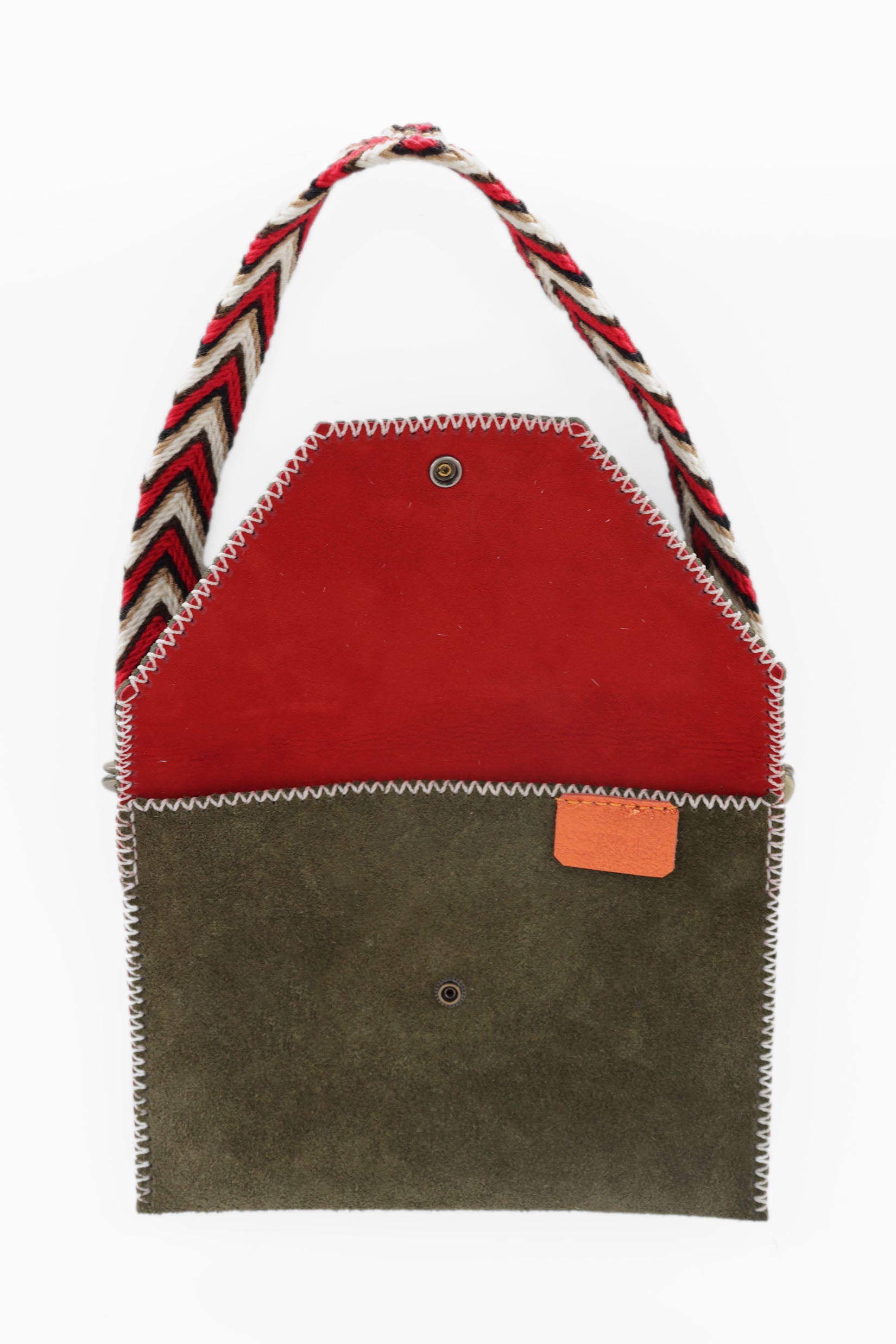 PIAMA TOTE BAG FLAT X-SMALL / OLIVE SUEDE - RED #300016