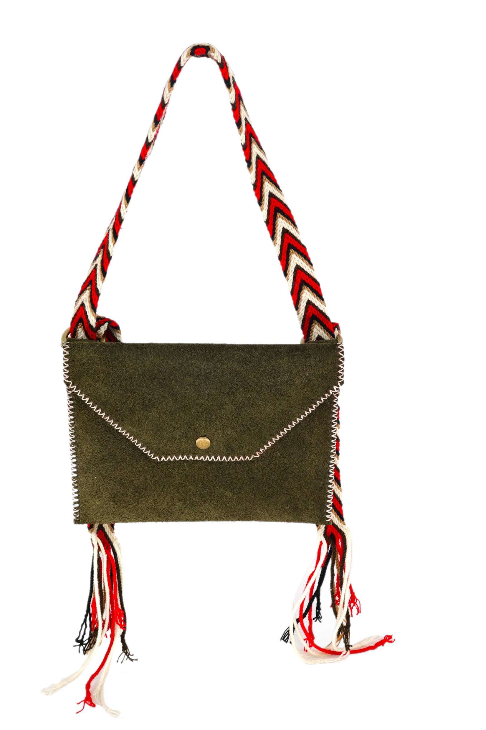 PIAMA TOTE BAG FLAT X-SMALL / OLIVE SUEDE - RED #300016
