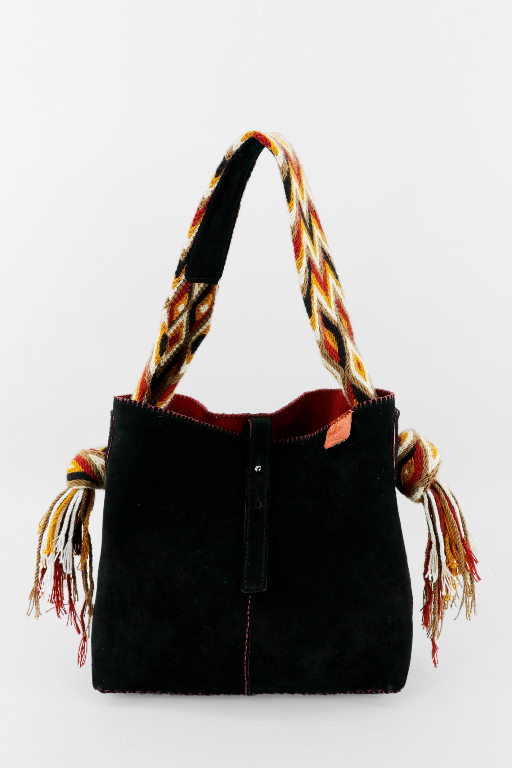 PIAMA TOTE BAG MEDIUM / BLACK SUEDE - DARK RED #260007