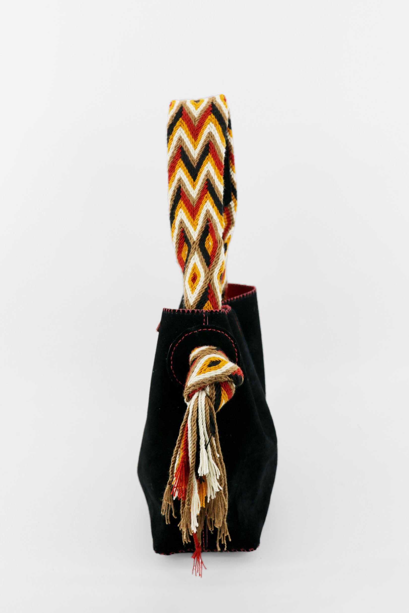 PIAMA TOTE BAG MEDIUM / BLACK SUEDE - DARK RED #260007