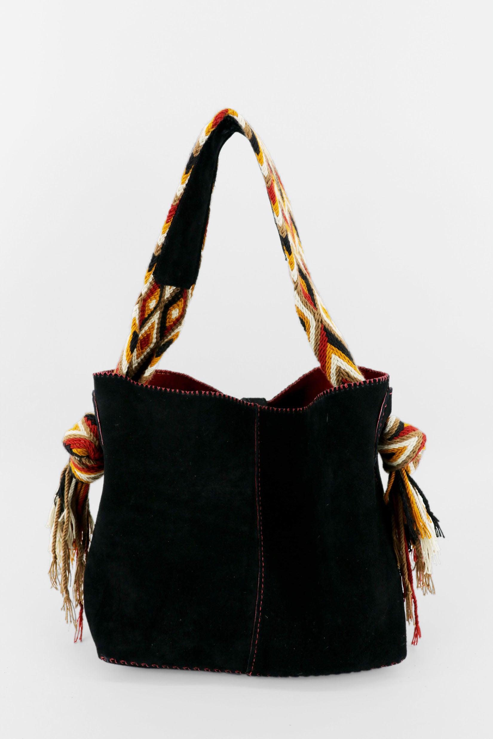 PIAMA TOTE BAG MEDIUM / BLACK SUEDE - DARK RED #260007