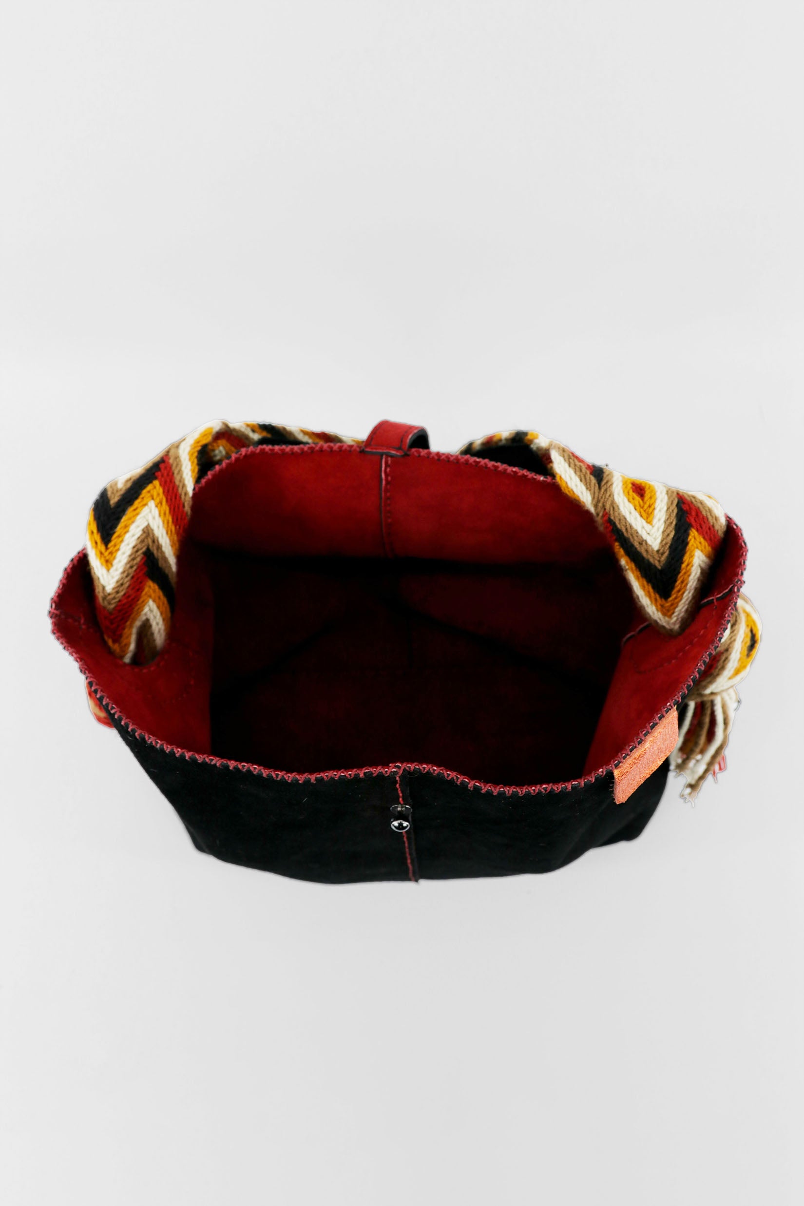 PIAMA TOTE BAG MEDIUM / BLACK SUEDE - DARK RED #260007