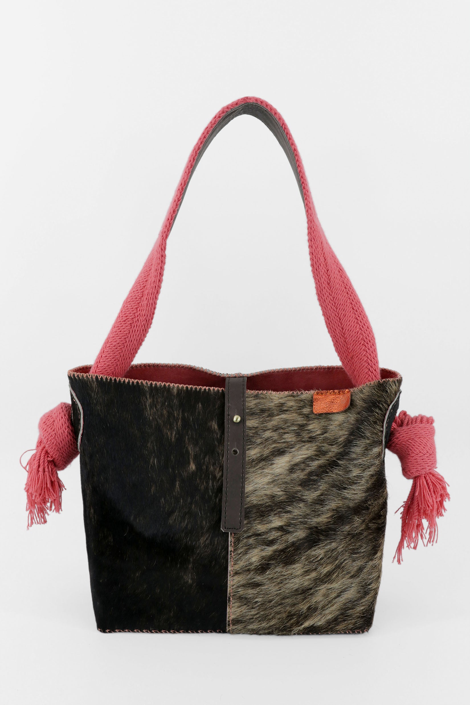 PIAMA TOTE BAG MEDIUM FURRY / TAUPE&BLK - CORAL #270003