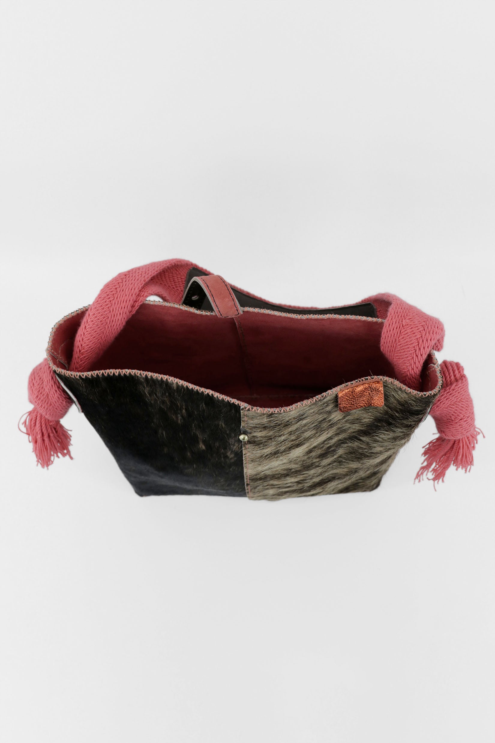 PIAMA TOTE BAG MEDIUM FURRY / TAUPE&BLK - CORAL #270003