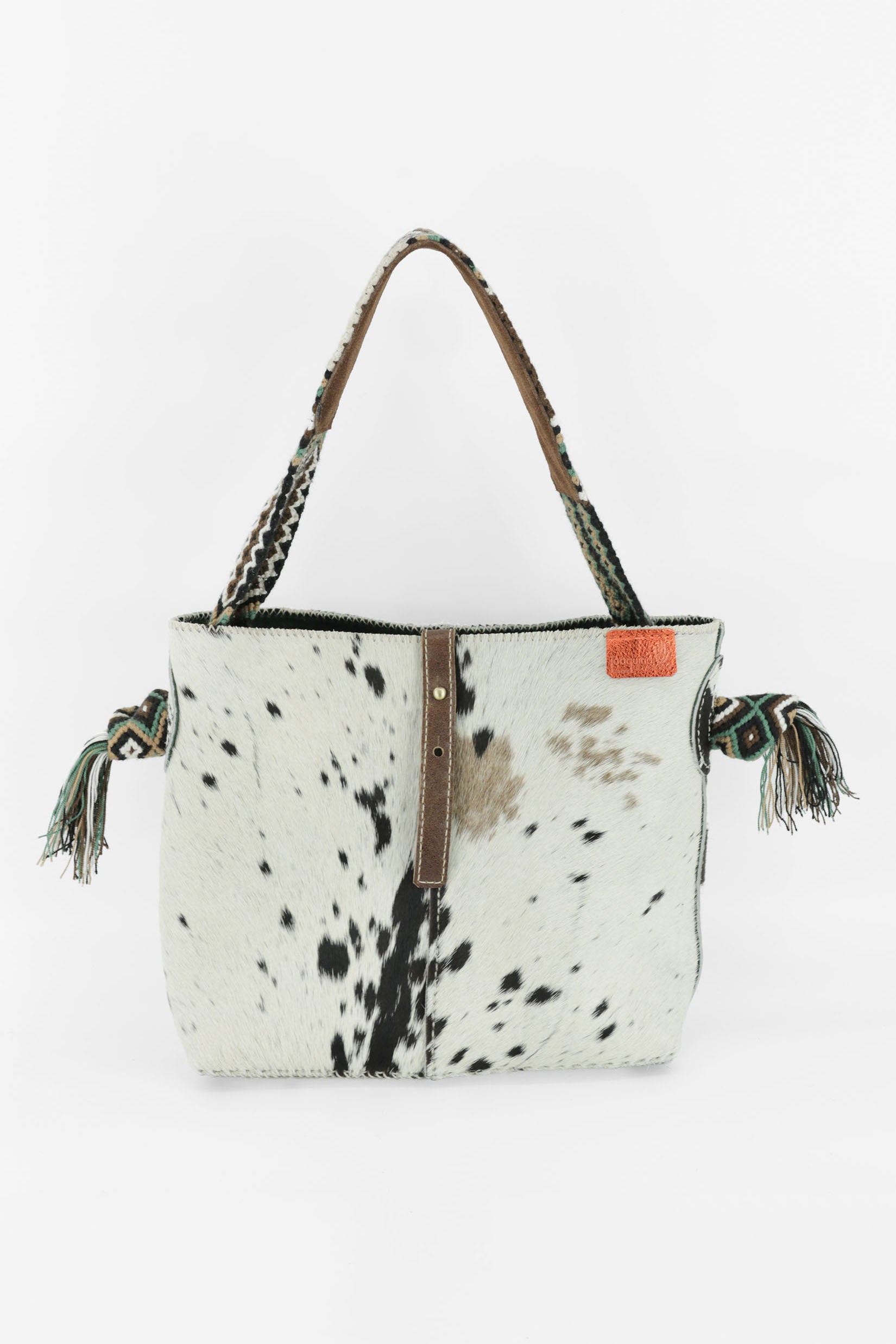 PIAMA TOTE BAG MEDIUM FURRY / WH&BLK - DRK BOTTLE GREEN #270002