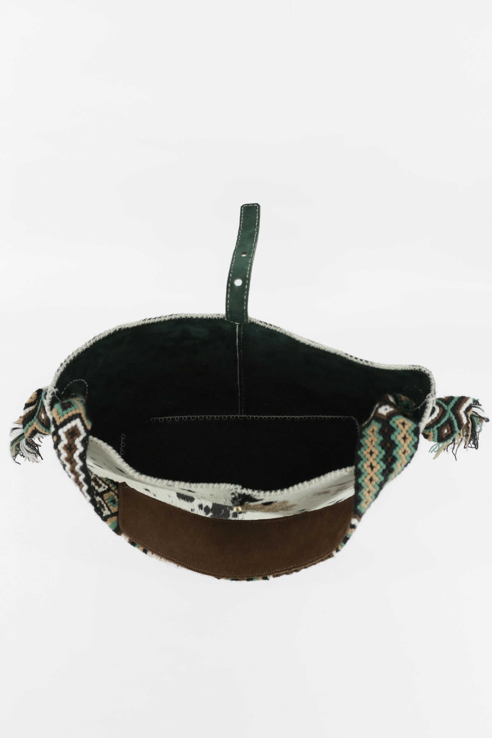 PIAMA TOTE BAG MEDIUM FURRY / WH&BLK - DRK BOTTLE GREEN #270002